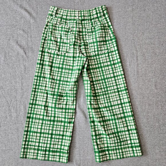 Maeve by Anthropologie The Colette Green Plaid Wide Leg High Rise Pants Size 29P - Picture 2 of 5